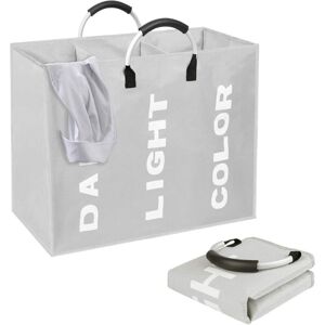 HÉLOISE Foldable Laundry Baskets(80L, 60x32x49cm), 3 Compartments with Ring Handle, Large Capacity Laundry Bins for Colourful, White and Dark Clothes