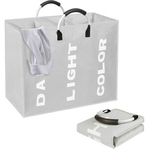 HÉLOISE Foldable Laundry Baskets(80L, 60x32x49cm), 3 Compartments with Ring Handle, Large Capacity Laundry Bins for Colourful, White and Dark Clothes