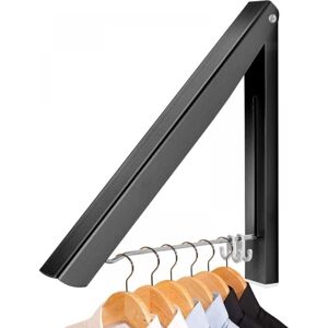 CYSLMUK Folding Wall Mounted Clothes Hanger(Black), Retractable Clothes Organizer Rail Space Saving for Laundry, Living Room, Bedroom, Bathroom, Balcony
