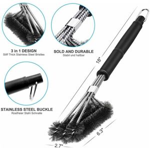 Linghhang - Grill Brush, 3 in 1 Grill Cleaning Brush, Long Handle, Stainless Steel Bristles, Cleans All Grills Quickly and Effectively
