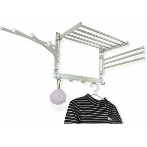 Hoopzi - Hanging Drying Rack Foldable Clothes Dryer - Wall Mounted Swivel Towel Rack - with Hooks and Swivel Arms - Space Saving in Laundry Room and