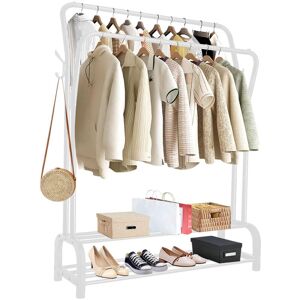 Holdfiturn Clothes Rail Metal Clothing Rail for Bedroom 146x36.5x109cm Hanging Rails Heavy Duty Clothes Drying Rack Coat Rack with Hooks and Shoe