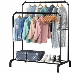 Holdfiturn Clothes Rail Metal Double Pole Clothing Rail for Bedroom 144 110 55cm Hanging Rails Heavy Duty Clothes Rack Coat Rack with Hooks and Shoe