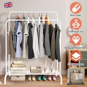 Holdfiturn Double Clothes Rail, Multifunctional Clothing Rail for Bedroom, 110 55 144cm Metal Hanging Rails, Heavy Duty Clothes Rack, Coat Rack,