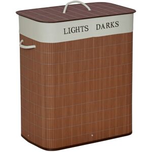 HOMCOM 100L Laundry Basket with Lid String Handles, 2 Section Collapsible Hamper Removable Lining Foldable Water-Resistant Dirty Clothes Storage Brown