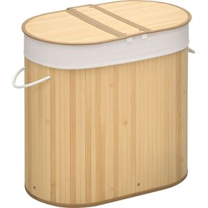 HOMCOM Bamboo Laundry Basket with Lid 100 Litres Laundry Hamper w/ 2 Sections Natural wood finish