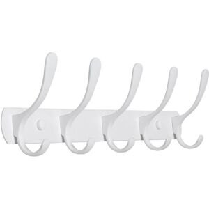 BEIJIYI Modern 5 Hook Wall Mounted Coat Rack, Sturdy Metal Coat Rack for Hanging Clothes, Coats, Hats, Jackets, Backpacks, White Wall Hook, Ideal for Storage