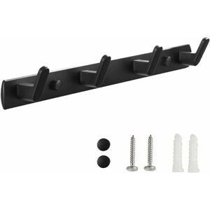 Linghhang - Wall Hanger (Black), Bathroom Wall Hanger, Wall Mounted Towel Hanger, Hanger with 4 Hooks for Bathroom, Bedroom, Kitchen, Entryway