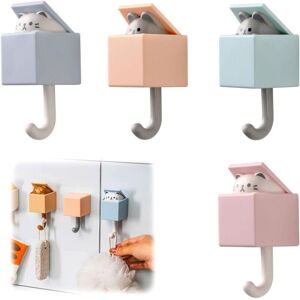 Linghhang - 4 Pieces Animal Wall Hooks Cute Adhesive Hook Creative Coat Hook Cat Hook Retractable Animal Adhesive Hooks for Pets