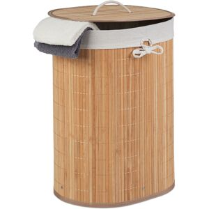 Bamboo Laundry Basket, Oval, 46 l, Folding Hamper with Lid, Bathroom & Bedroom, hwd: 55 x 42 x 32 cm, Natural - Relaxdays