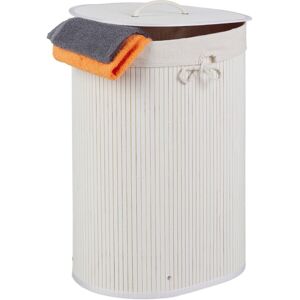 Relaxdays - 3x Bamboo Laundry Basket, 30 l Capacity, Dirty Clothing Bin, Bathroom & Bedroom, Foldable, Half-Round, White