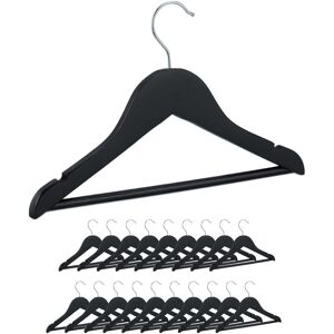 Children's Clothes Hangers, Set of 20, Wooden, Swivel Hook, with Bar & Notches, 19 x 30.5 x 1 cm, Black - Relaxdays