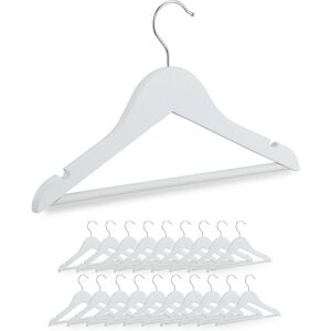 Children's Clothes Hangers, Set of 20, Wooden, Swivel Hook, with Bar & Notches, 19 x 30.5 x 1 cm, White - Relaxdays