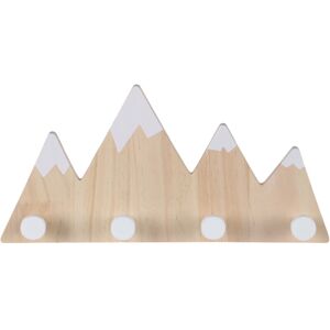 Relaxdays Children's Coat Rack Mountain, Wall Hook Rail 4 Hooks, HWD 17x34.5x5 cm, Wooden Coat Hooks, MDF, Natural/White