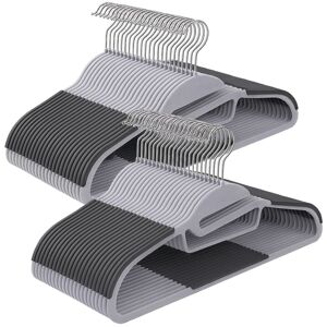 Relaxdays clothes hangers, 50-piece set, non-slip, U-shaped opening, tie holder, space-saving design, grey
