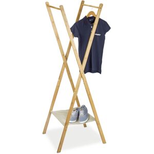 Relaxdays Clothes Stand made of Bamboo, Size: 155.5 x 50 x 57.5 cm Wardrobe Coat Hanger w/ Practical Shoe Rack Shoe Shelf Space-Saving for Garments