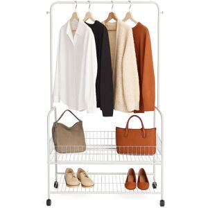 Relaxdays mobile coat rack with wheels, 2 shelves, clothes rail, coat hooks, HWD 165 x 90 x 30 cm, white wardrobe