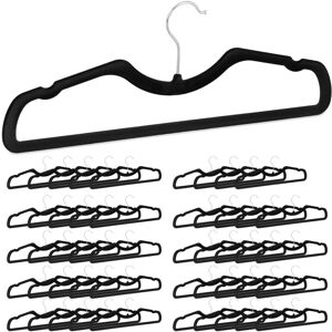 Set of 50 Relaxdays Flocked Coat Hangers, Velvet Coating, Non-Slip & Compact, Rail and Notches, Suit Holders, Black