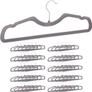 Set of 150 Relaxdays Flocked Coat Hangers, Velvet Coating, Non-Slip & Compact, Rail and Notches, Suit Holders, Grey