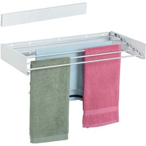 Relaxdays Wall-Mounted Clothes Airer, HWD: 15x80x40 cm, Folding, Laundry Rack, Indoor & Outdoor, Space-Saving, White