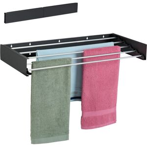 Relaxdays - Wall-Mounted Clothes Airer, hwd: 15x80x40 cm, Folding, Laundry Rack, Indoor & Outdoor, Space-Saving, Black