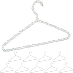 Coat Hangers, 10x Set, Perle Style, Space-Saving Storage, Clothes Hanger, Closet Organiser, Plastic, White - Relaxdays