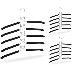 Set of 3 Multi Clothes Hangers, Space Saving, 5 in 1 Rack, Compact & Non-Slip, 39 x 40.5 x 2 cm, Silver/Black - Relaxdays