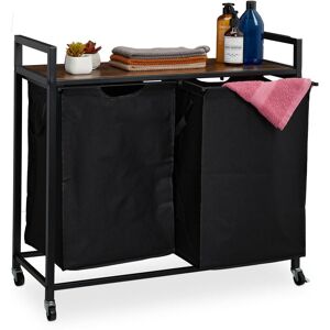 Relaxdays - Laundry Basket Rack, 2 Pull-out Compartments, Rollable Storage Rack, Linen Bin, Industrial Design, Black/Brown