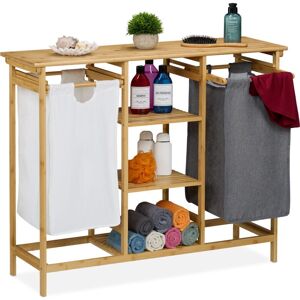 Relaxdays - Laundry Basket Rack, 4 Shelves, 2 Pull-Out Bags, 80x100x32 cm, Washing Sorter & Storage, Bamboo, Multicoloured