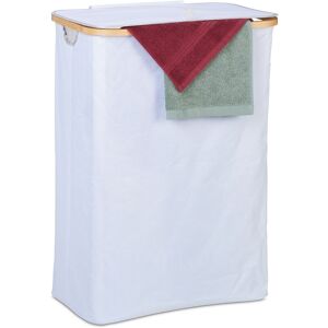 Relaxdays - Laundry Basket with Lid, 105 l, Washing Hamper, Bamboo & Polyester, Folding, Portable, Storage, White/Natural