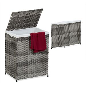 Relaxdays - Laundry Basket with Lid, Rattan Effect, 90L Sack, hwd: 60 x 46 x 34 cm, Woven Washing Storage Bin, Grey/Beige