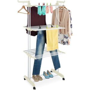 Relaxdays - Clothes Airer, with Wheels, Laundry Drying Rack, Foldable Wings, hwd: 179x126x63.5 cm, Vertical, Metal, White