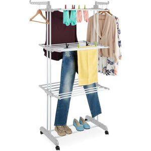 Relaxdays - Clothes Airer, Vertical, Laundry Drying Rack, Foldable Wings, hwd: 179x126x63.5 cm, Metal, with Wheels, White