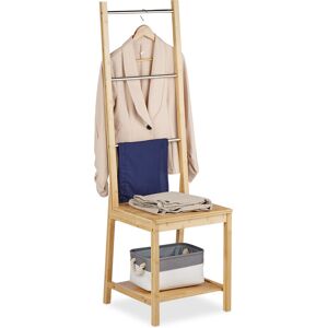 Relaxdays - Valet Chair, Clothes Stand, No Wrinkles, Bamboo & Steel, Shirt Hanger, hwd: 133 x 40 x 42 cm, Natural/Silver