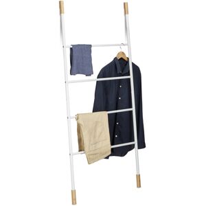 Relaxdays - Metal Towel Ladder Rack, 4 Rungs, Freestanding Leaning Laundry Holder, Bamboo, hwd: 150x70x2cm, White