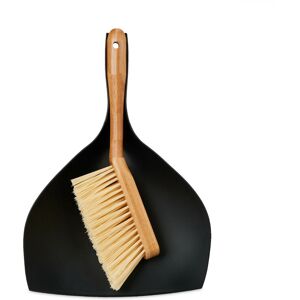 Relaxdays - Mini Dustpan and Brush, Tabletop Broom Set, Cleaning, Camping & Car, Bamboo & Plastic, Hanging, Black/Natural