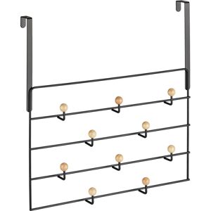 Relaxdays - Over Door Coat Rack, 10 Hooks, Hanging, for 4 cm Doors, Hallway & Bedroom, Convenient Storage, Black/Natural