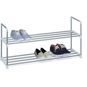 2x Shoe Racks, each with 2 Levels for 8 Pairs, Powder-Coated Metal, Stackable Storage, 45x90x31 cm, Silver - Relaxdays