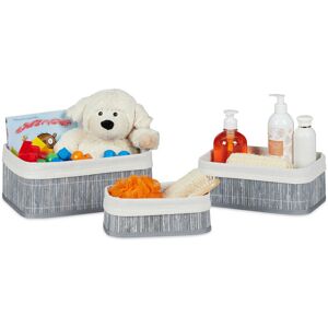 Storage Basket Set of 3, Fabric Lining, Bamboo, Rectangular, Bathroom Accessories, Toys, Grey - Relaxdays