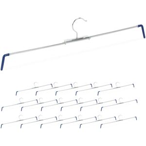 Trouser Hangers, Set of 18, Anti-Slip, for Pants & Skirts, Tension, Adjustable Width 30-51.5 cm, Silver/Blue - Relaxdays