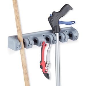 Relaxdays - Set of 10 Tool Holder Wall Mount, 10 Clamp Brackets, 12 Folding Hooks, Universal, hwd: 6 x 40 x 11 cm, Grey