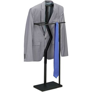 Relaxdays - Valet Stand, Suit Holder, Clother Butler, Jacket & Trouser Hanger, 107x48x20 cm, Metal & Wood Effect, Black