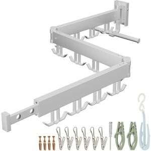 Relaxdays Wall-Mounted Clothes Airer, Foldable & Rotatable, HWD: 12 x 127 x 26 cm, Space-Saving Laundry Rack, White