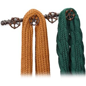 Relaxdays - 3x Wall-Mounted Coat Racks, 4 Hooks, Cast Iron, Industrial Pipeline Look, Rustic, 6.5 x 46.5 x 6 cm, Brown