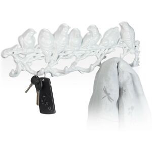 Relaxdays - Wall-Mounted Coat Rack, Birds Design, Cast Iron, 6 Hooks, Unusual Look, Key Hanger, 13 x 36.5 x 4.5 cm, White