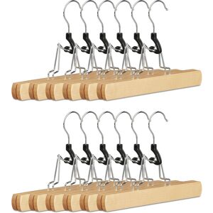 Set of 12 Relaxdays Coat Hangers Wooden, for Trousers, Silver Hanger with Felt Lining, hwd: 17 x 25 x 2.3, Natural