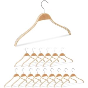 Relaxdays Wooden Coat Hangers, Set of 16, W: 42 cm, Non-Slip Grooves, Swivel Hook, Storage for Jackets & Shirts, Natural