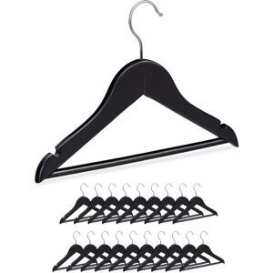 Set of 60 Relaxdays Wooden Kids' Coat Hanger , Pants Holders for Boys & Girls, Swivel Hooks, Pants Rail & Notches, Black