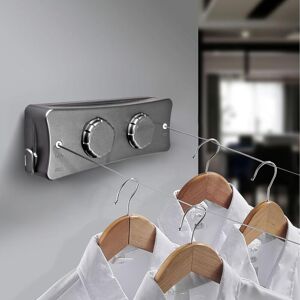 LINGHHANG Retractable Clothesline, Wall Mounted Retractable Clothes Line with 2 x 5M Stainless Steel Line, Adjustable Extendable Clothesline for Indoor and