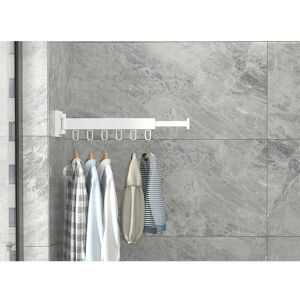 DEWDAT Retractable Wall Mounted Coat Rack With Towel Bar, Folding 1x, Max Load 20KG, White, For Balcony And Bedroom